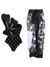 Pearl Floral Black Print Swimsuit Set