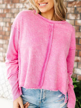 Fuchsia Reversible Twist Mineral Wash Raw Hem Sweatshirt