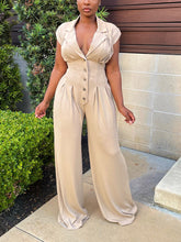 Cut Out Back Button Down Jumpsuits