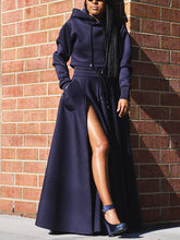 Crop Hoodie Slit Skirt Set