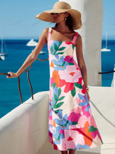 Vacation-Style French Floral Print Maxi Dress