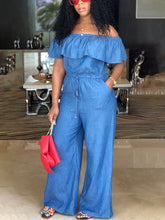 Off Shoulder Ruffle Wide Leg Jumpsuits