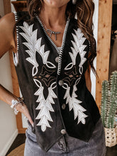 Black Suede Bootstitch Western Vest