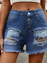 Button-Up Distressed Frayed Hem Denim Shorts