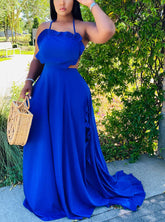 Ruffle Halter Backless Maxi Dresses