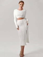 Stylish Solid Color Pleated Knit Skirt Set