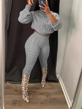 Knit Hoodie Crop Top Pants Set