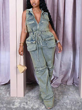 Vintage Hoodie Denim Jumpsuits