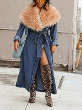 Fur Collar Denim Trench Coats