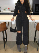 Cutout Waist Denim Jumpsuits