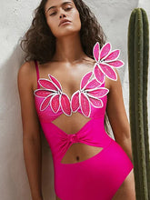 Petal Decor Fluorescent One Piece Swimsuit Set