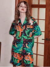 Tiger and Monkey Print Ice Silk Short-Sleeve Loungewear Set