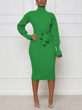 Turtleneck Knit Tie Waist Dresses