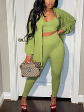 3PCS Button Shirt Pants Set With Crop Cami Top