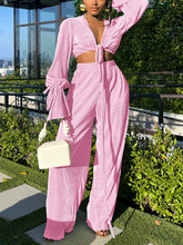 Flare Sleeve Crop Top Wide Leg Pants