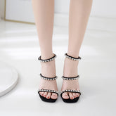 Ankle Strap Open-toe Square Head Sandals With Rhinestone