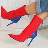 Colorblock Pointed Toe Stiletto Heels Boots With Zipper