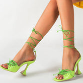 Green Square Toe Lace-up Platform Sandals