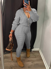 Knit Hoodie Zipper Top Pants Set