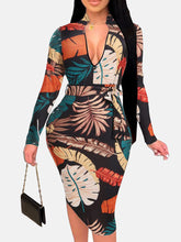 Zipper Print Pencil Midi Dresses