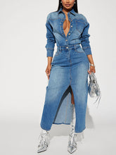 Denim Slit Maxi Dresses