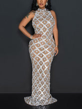 Mesh Sheer Sequin Maxi Dresses