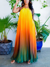 Ombre Pleated Backless Maxi Dresses