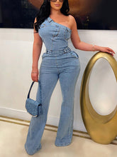 One Shoulder Denim Jumpsuits