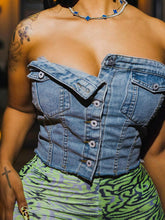 Strapless Button Denim Crop Tops