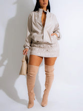 Leather Jacket Ruched Skirt Set