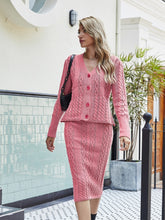 Casual Knit V-Neck Sweater & Bodycon Skirt Set