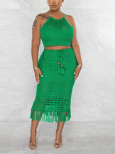 Crochet Halter Top Tassels Skirt Set
