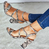 Serpentine Ankle Strap Chunky Heel Sandals