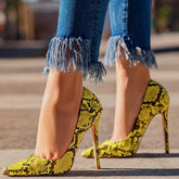 Serpentine Print Cap-toe Pumps Stiletto Heels