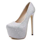 Silver Closed-toe Stiletto Sparkly Prom Heels