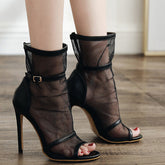 Black Peep-toe Mesh Stiletto Heels Boots Prom Shoes