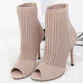 Elastic Knit Sock Boots High Heels Peep Toe Pumps