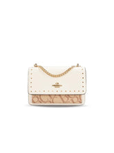 Studded Letter Print Chain Top Handle Bag