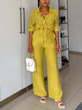 Casual Solid Shirt Pants Set