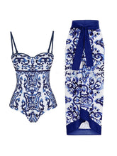 Porcelain Print One Piece Swimsuit Set