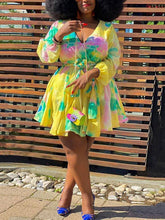 Tie Dye With Belt V Neck Dresses