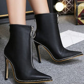Rivet High Heels Ankle Boots With Double Zipper