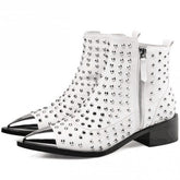 Pointed Toe Chunky Heel Rivet Short Boots With Zipper