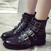 Rivet Ankle Boots With Metal Buckles