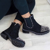 Round Toe Zipper Ankle Boots With Rivets
