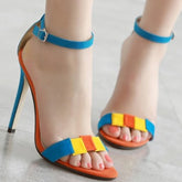 Suede Color-block Stiletto Sandals Heels