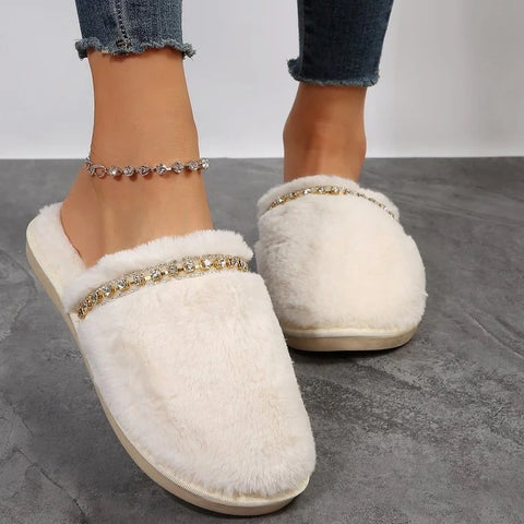 Warm Rhinestone Fashion Slippers