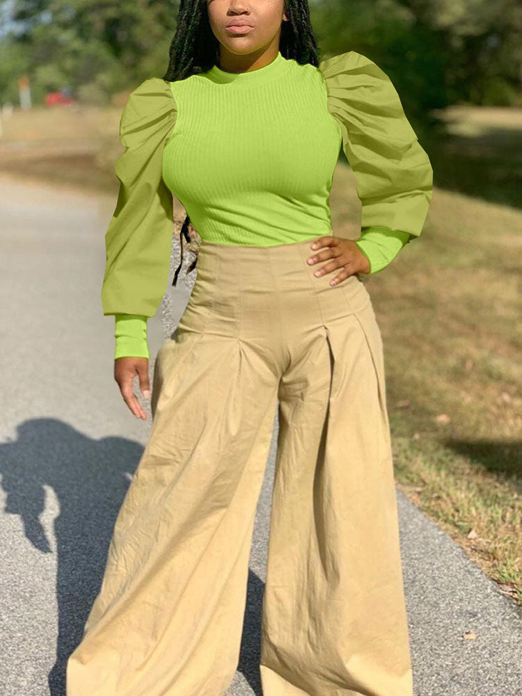 Bubble Sleeve Knit Tops