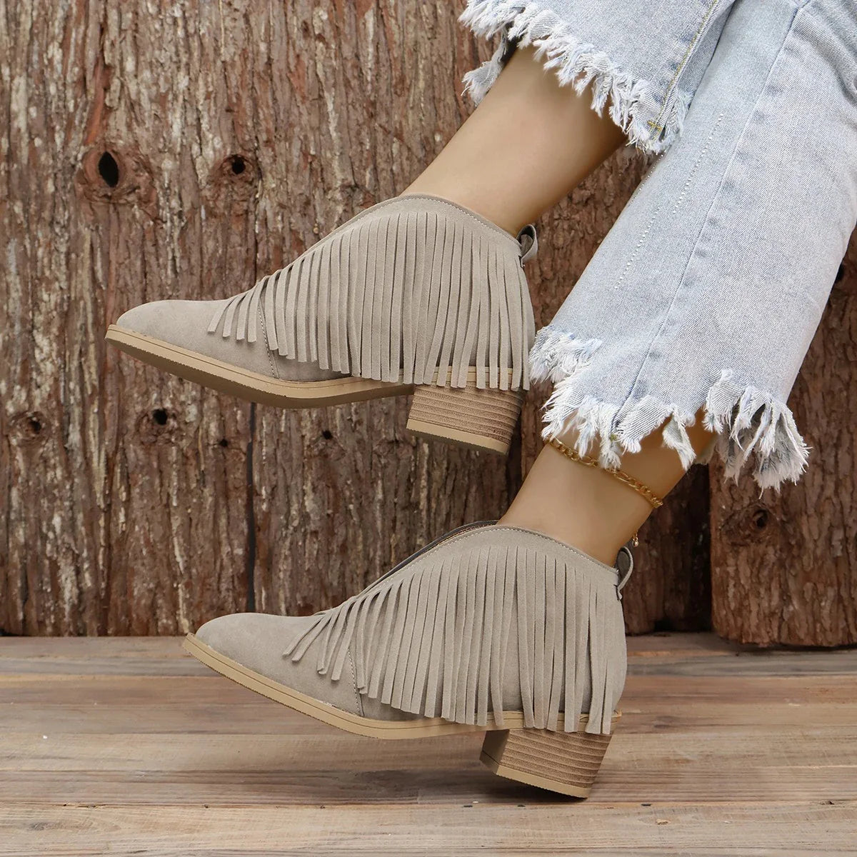 Tassel Shallow Thick Heel Martin Boots