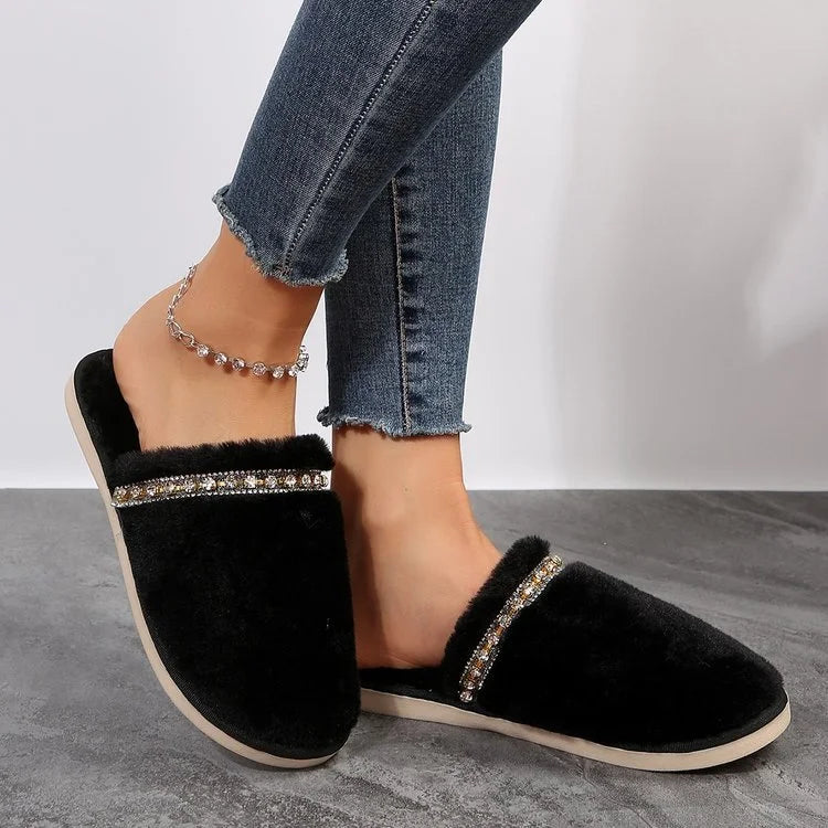 Warm Rhinestone Fashion Slippers